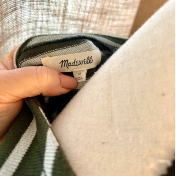 MADEWELL | Luxe Long Sleeve Tee Casler Stripe Green Off White Knit Top - Picture 6 of 6